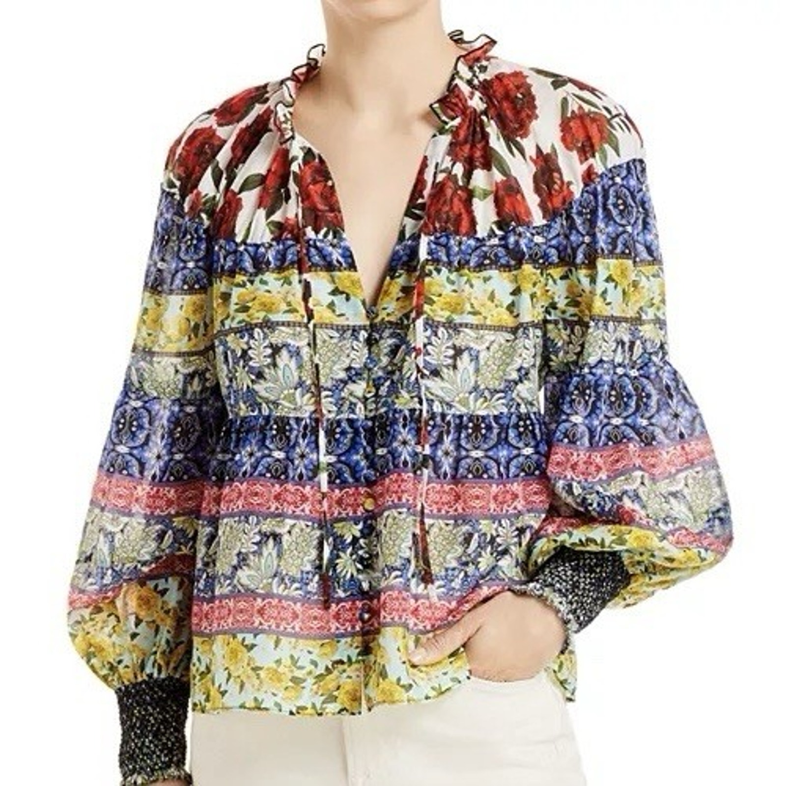 Alice + Olivia Marlyn Floral Printed Blouse Bohemian Size L